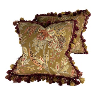 Lee Jofa Tasseled English Cotton Floral Print Pillows/a Pair For Sale