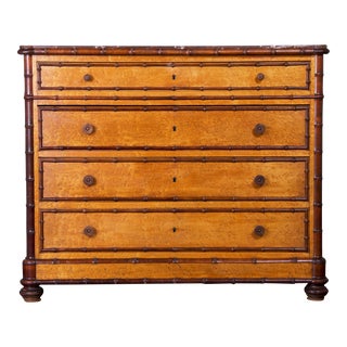 Antique French Faux Bamboo Chest of Drawers W/ Marble Top For Sale
