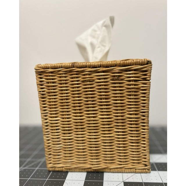 Rustic 1970s Natural Woven Rattan Tissue Box Holder For Sale - Image 3 of 8