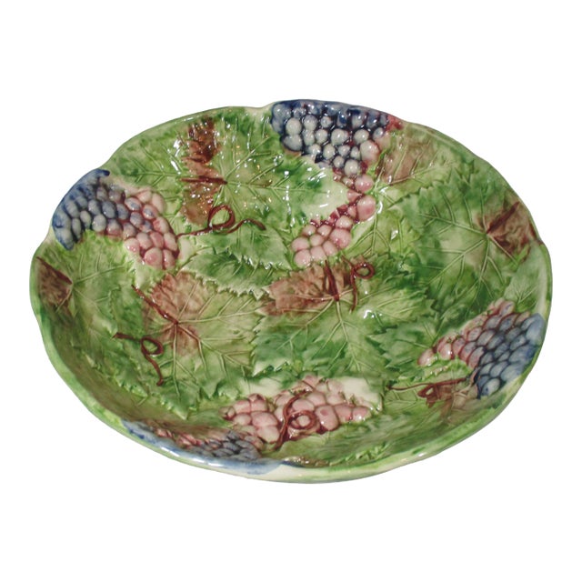 1990s Large Grape and Leaf High Relief Bowl For Sale