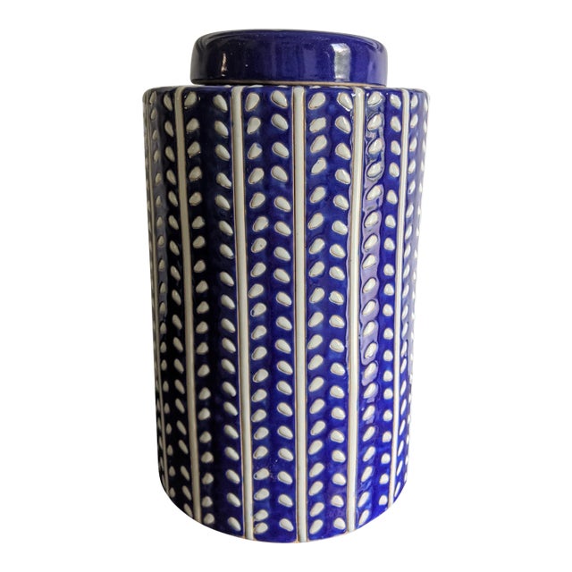 Blue and White Glazed Ceramic Urn For Sale