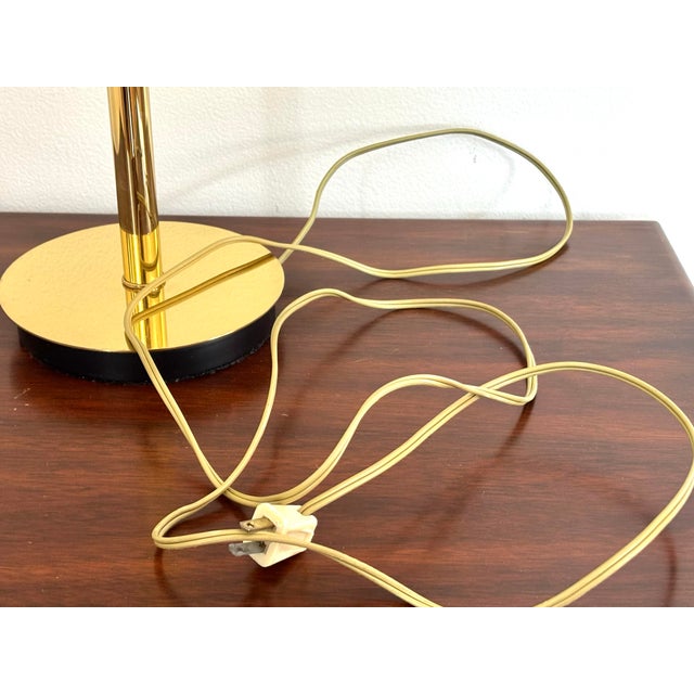 Mid 20th Century Brass Midcentury Modern Lamp With Linen Shade For Sale - Image 10 of 11