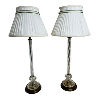 Vintage Pair of Twisted Stem Glass Table Lamps a Pair For Sale