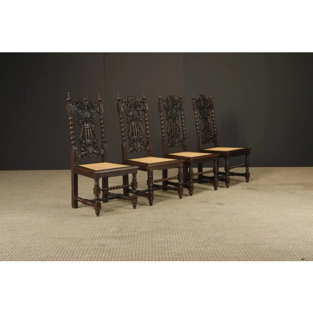 Late 19th Century Set of Four 19th Century Renaissance Revival Carved Chairs With Cane Seats For Sale - Image 5 of 17