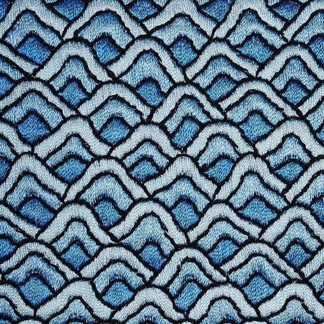 Contemporary Sample - Schumacher Sunrise Embroidery Tape in Blues For Sale - Image 3 of 4