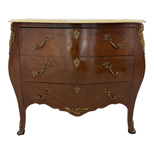 Rococo Antique French Louis XV–Style Bombe Commode With Yellow Campan Marble Top For Sale - Image 3 of 6