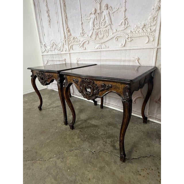Pair of Louis XV Side Tables, Burl Walnut, Hand-Carved, Circa 1920s For Sale - Image 11 of 18