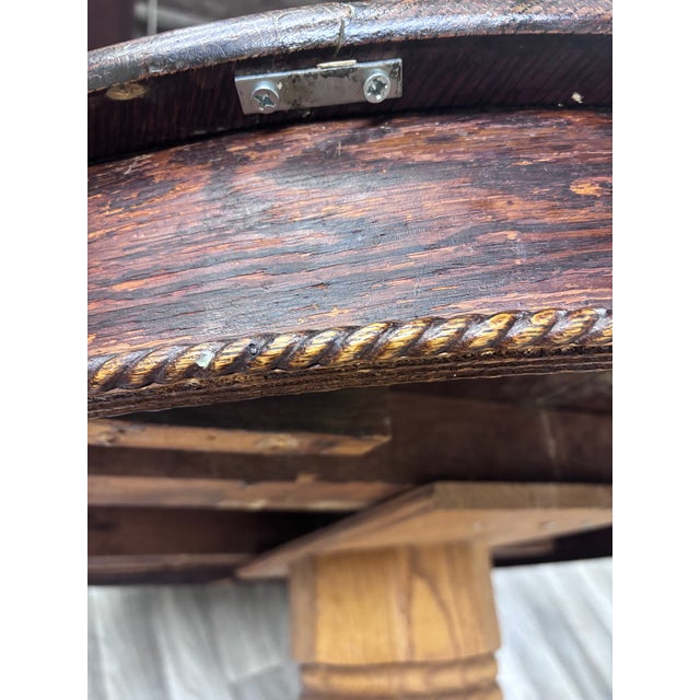 Antique Victorian 48 Inch Round Tiger Oak Claw Foot Pedestal Dining Table For Sale - Image 12 of 15