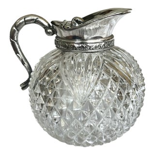 Antique English Cut Crystal and Sterling Syrup Pitcher For Sale