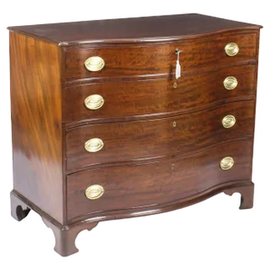 Antique George III Serpentine Flame Mahogany Chest Drawers, 18th Century