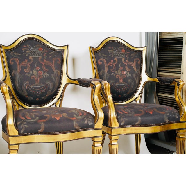 Set of Four Vintage Thomas W. Morgan Hand-Painted Neoclassical Gilt Armchairs For Sale - Image 4 of 14
