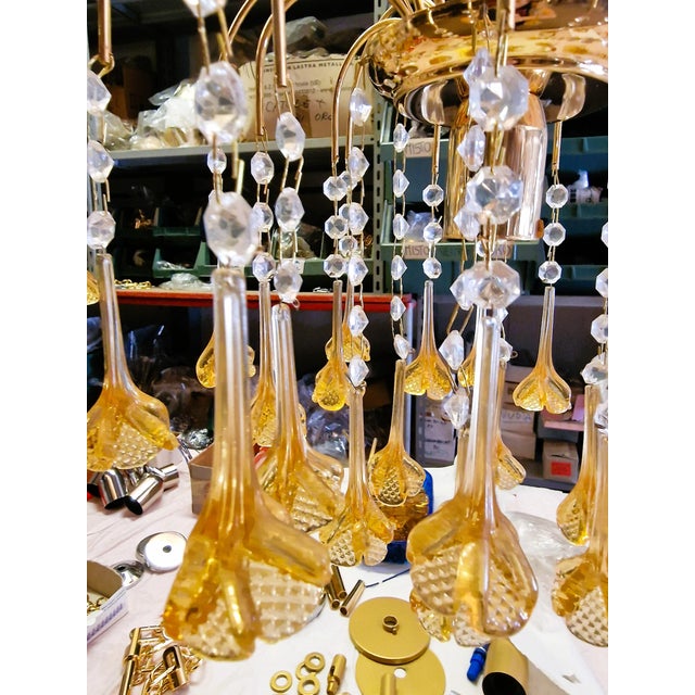 Vintage Gold Rain Chandelier with Crystals and Handmade Murano Glass Flowers, Italy, 1966 For Sale - Image 16 of 18