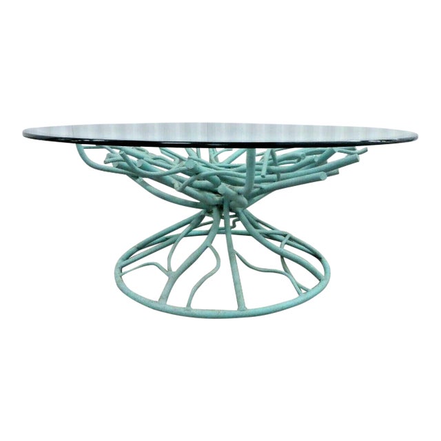 Faux Turquoise Coral Wrought Iron Coffee Table For Sale