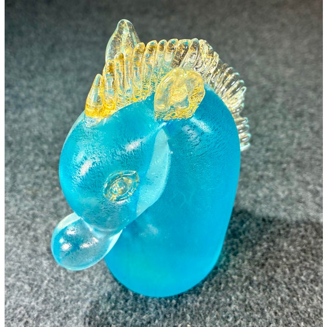 Mid 20th Century Mid 20th Century Aqua Blue Murano Art Glass Horse Head Paperweight For Sale - Image 5 of 7