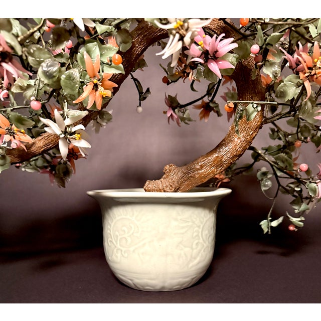 Celadon Large Vintage Chrysanthemum Hardstone Flower Bonsai Tree in Celadon Pot For Sale - Image 8 of 8
