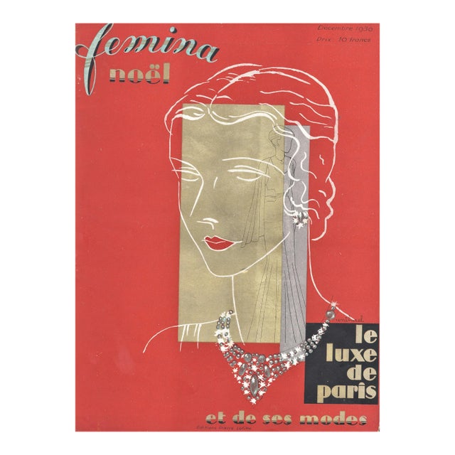 1930 French Art Deco Femina Fashion Magazine Cover Print, Matted For Sale