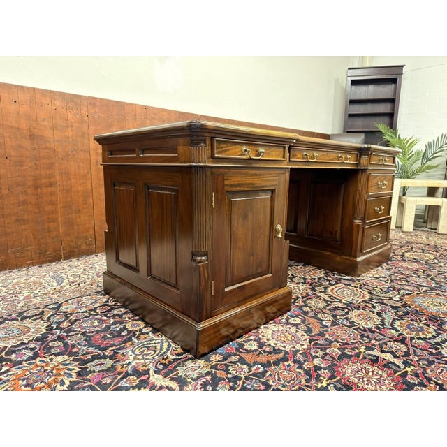 English Chesterfield Desk with Brown Leather For Sale - Image 5 of 18