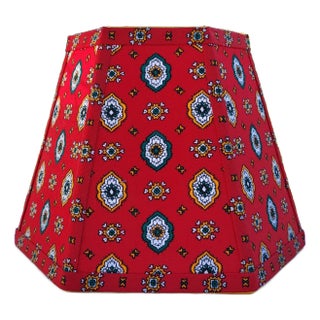 Red Foulard French Country Lampshade Small Clip on Hexagon Handmade For Sale