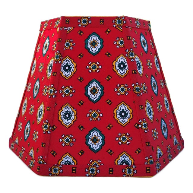Red Foulard French Country Lampshade Small Clip on Hexagon Handmade For Sale
