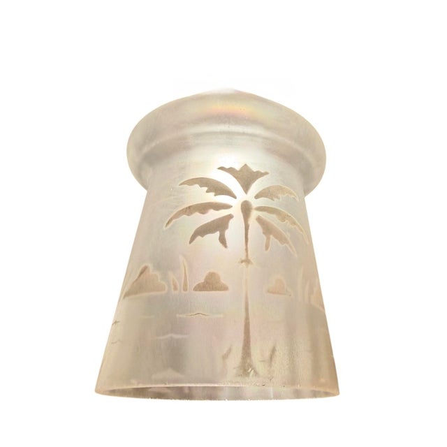 Art Nouveau Circa 1910’s Art Nouveau Chandelier With Etched Palm Motif Shades For Sale - Image 3 of 9