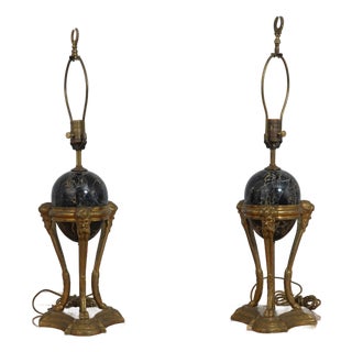 Vintage Regency Bronze & Marble Table Lamps - Pair For Sale