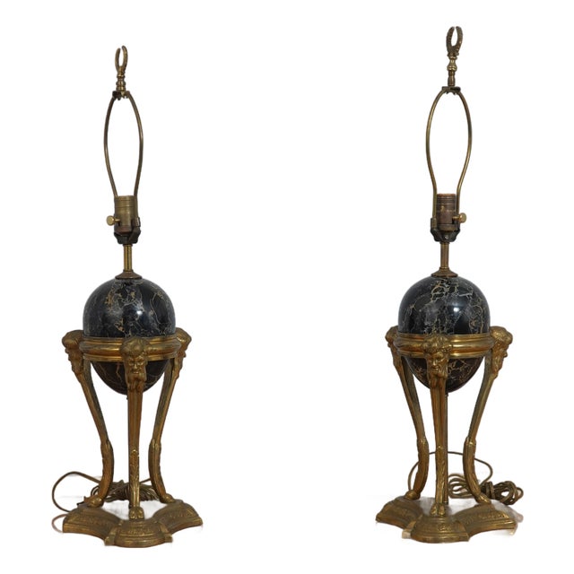 Vintage Regency Bronze & Marble Table Lamps - Pair For Sale