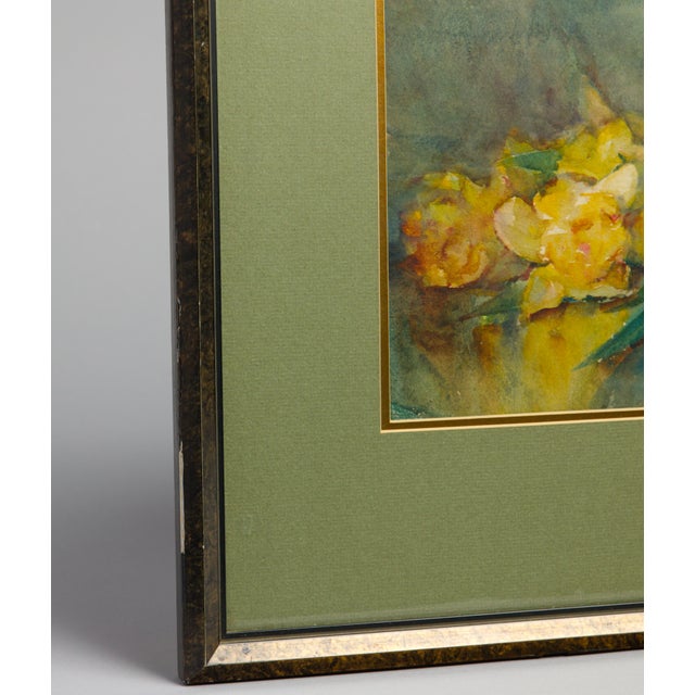 Mid 19th Century Anna S. Fisher Antique Watercolor Still Life, Yellow Daffodils, Signed For Sale - Image 5 of 7