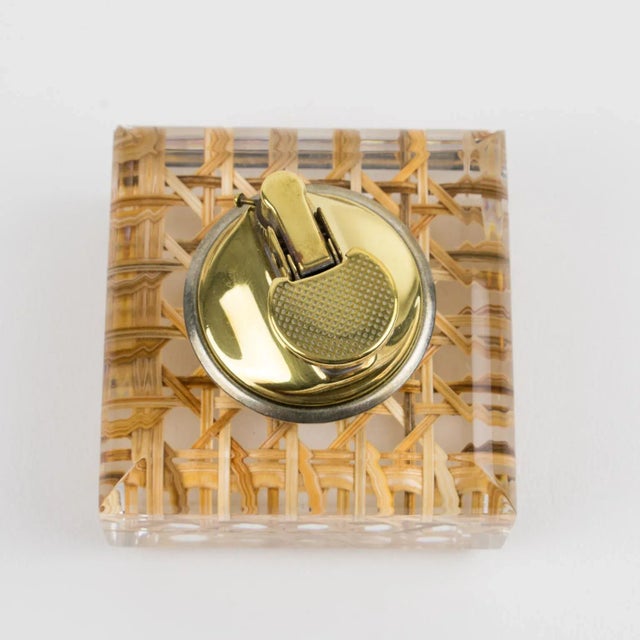 Lucite, Rattan and Brass Smoking Set Lighter and Box, 1970s For Sale - Image 10 of 13