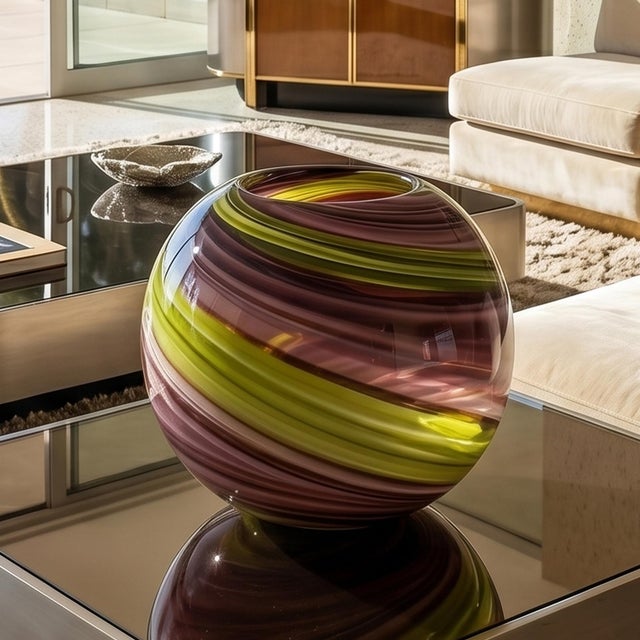 Mid-Century Modern Mid-Century Modern Spherical Murano Art Glass Vase With Swirling Ribbon Accents, 1960s For Sale - Image 3 of 8