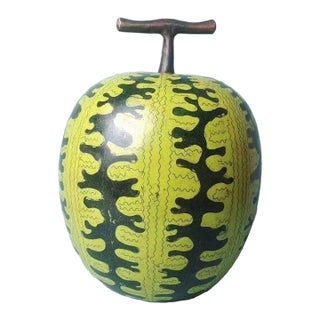 Large Vintage Cloisonné Enamel Watermelon Figure – Copper Body, Green & Yellow Motif For Sale