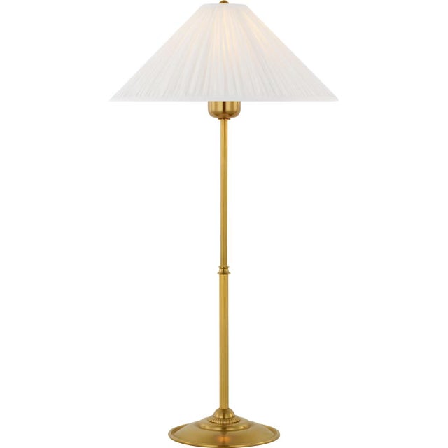 Traditional Amber Lewis by Visual Comfort Signature Soren 23" Table Lamp in Hand-Rubbed Antique Brass with Silk Pleated Shade For Sale - Image 3 of 3