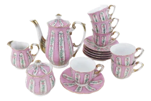 Vintage Pink Floral Porcelain Tea Set – Hand-Painted Victorian Style