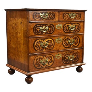 Burr Walnut Marquetry Chest from William & Mary, 1700s For Sale