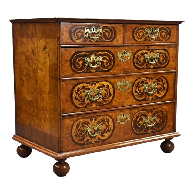 Burr Walnut Marquetry Chest from William & Mary, 1700s For Sale