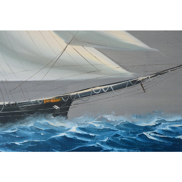 Vintage T. Peter Nautical Schooner Sailing Vessel Oil on Canvas Painting For Sale In San Francisco - Image 6 of 12