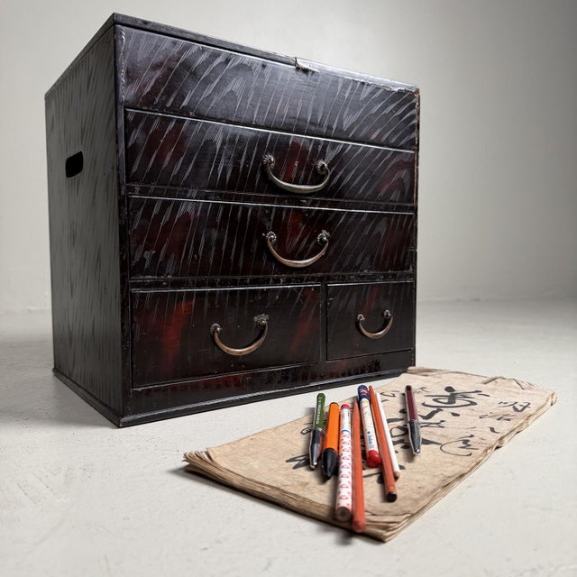 Black Japanese Lacquered Kodansu Storage Cabinet or Writing Box,, 1920s For Sale - Image 8 of 14