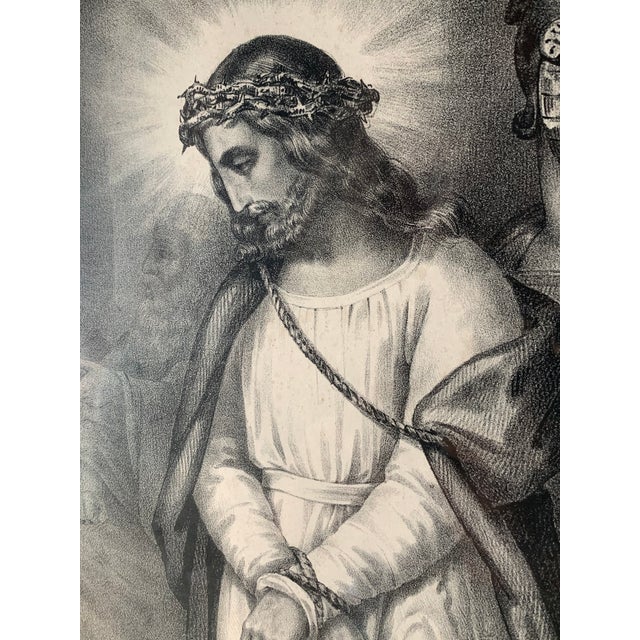 This monumental antique European religious lithograph by artist F. Courtin depicts 'Pilate Handing Jesus Over to Be...