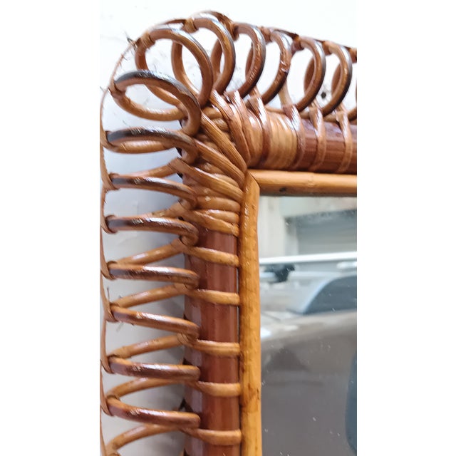 Mid-Century Modern Rattan and Wicker Rectangular Wall Mirror, 1960s For Sale - Image 3 of 9