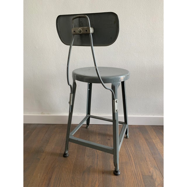 Vintage Industrial Gray Metal Bar Stool For Sale - Image 4 of 10