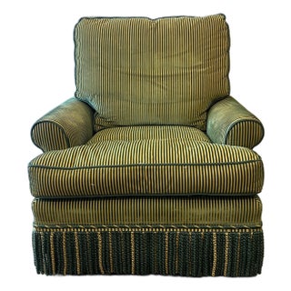 1940s Vintage Designer Green Velvet Striped Club Chair For Sale