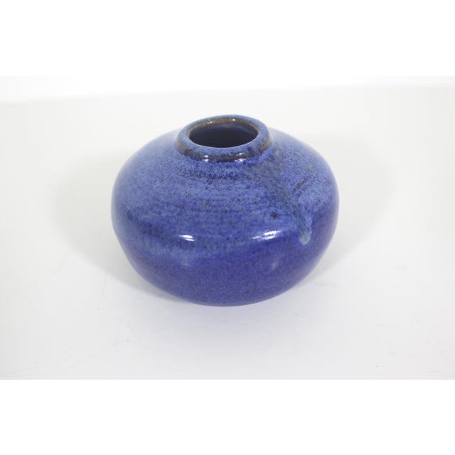 1980s Vintage Studio Pottery Small Bud Vase Blue Signed For Sale - Image 5 of 6