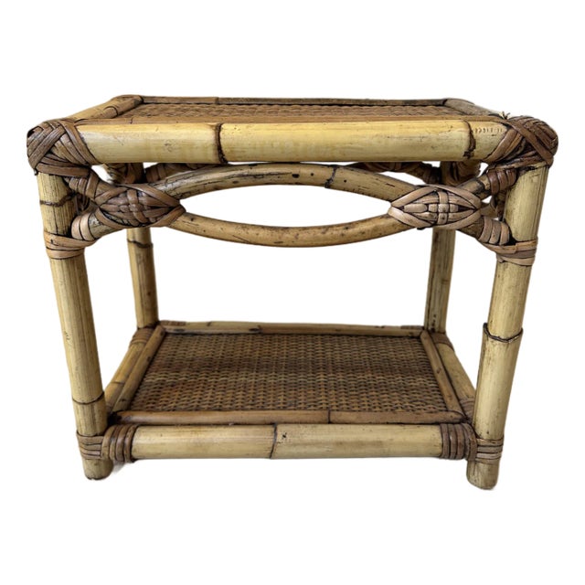 Vintage French Rattan and Cane Small Table For Sale