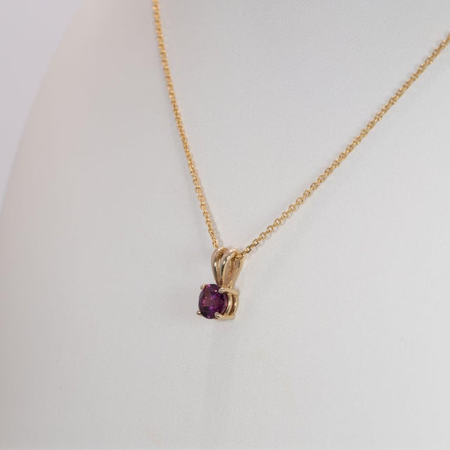 2020s Rhodolite Garnet Pendant With Solid 14k Gold – Round 5mm, Gemstone Pendant For Sale - Image 5 of 7