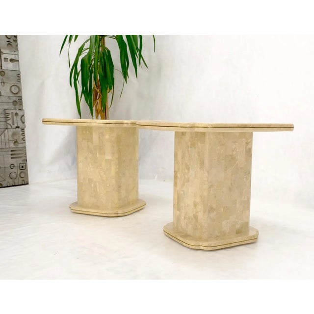 Pair of Tessellated Stone Brass Trim Mid-Century Modern End Tables Stands For Sale - Image 12 of 13