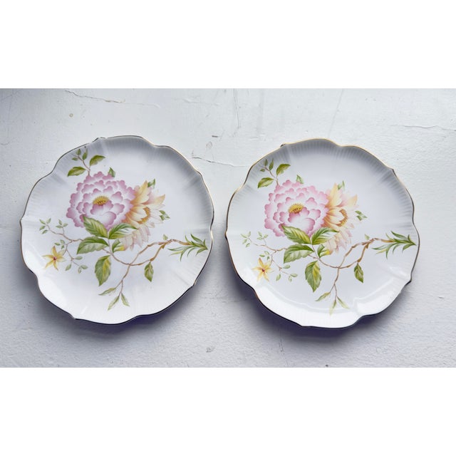 Ceramic Mid-20th-Century Japanese Porcelain Dessert Plates With Peony Pattern - a Pair For Sale - Image 7 of 8
