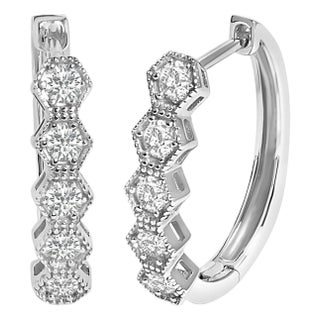 14K Gold 1/2 Cttw Diamond Earring Zig-Zagging Geometric Hoop Earrings (G-H Color, SI1-SI2) For Sale