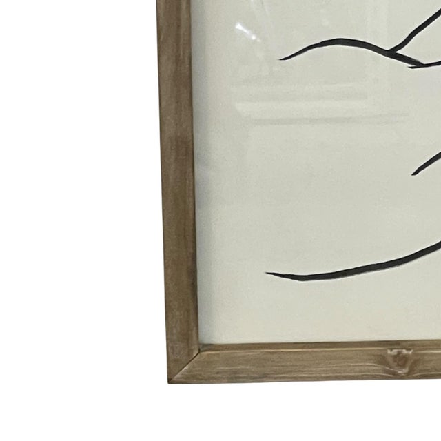 Contemporary 1970s Contemporary Minimalist Reclining Nude Figure Line Drawing in Wood Frame. For Sale - Image 3 of 10