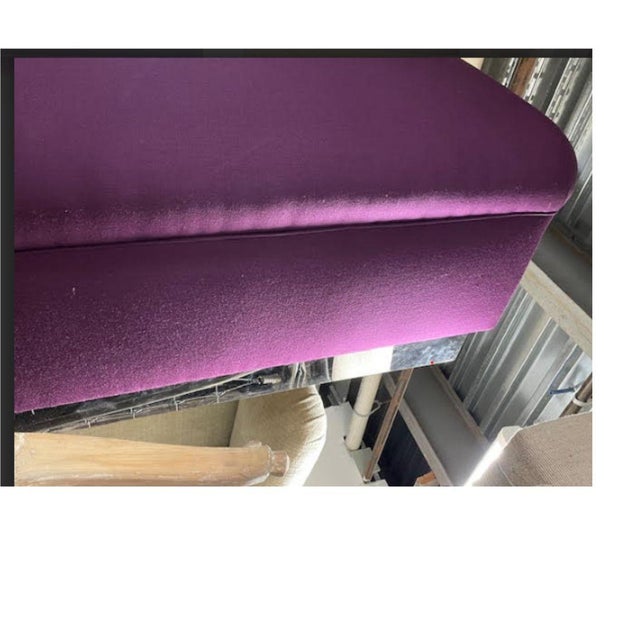 Upholstered Aubergine Banquette With Chrome Detail For Sale - Image 4 of 9