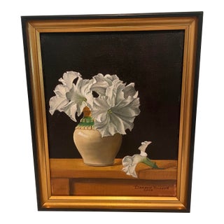 Danielle Bussone Original Still Life Oil Painting "White Petunias" - Framed 2004 For Sale