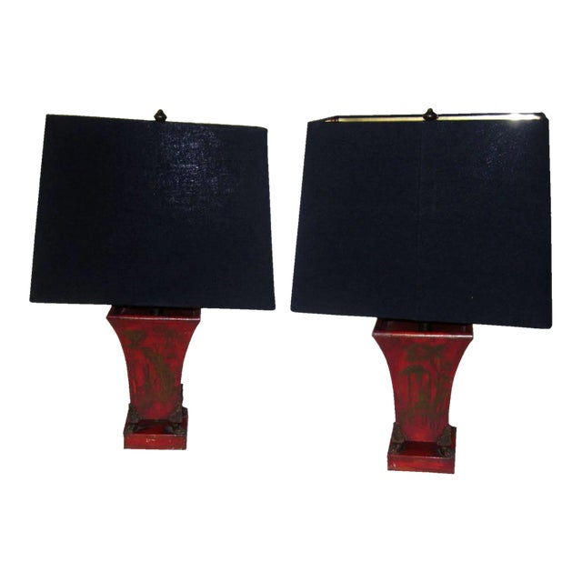 19th century Chinoiserie Tole Lamp Pair - A Pair For Sale